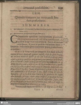 LXIII. Quando tempore ius revocandi feudum praescribatur