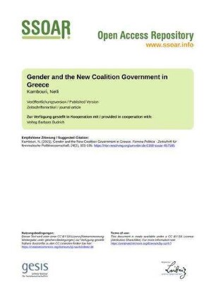 Gender and the New Coalition Government in Greece
