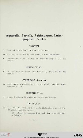 Aquarelle, Pastelle, Zeichnungen, Lithographien, Stiche (Nr. 99-124)
