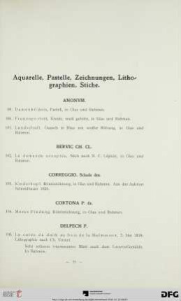 Aquarelle, Pastelle, Zeichnungen, Lithographien, Stiche (Nr. 99-124)