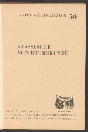 Nr. 50: Klassische Altertumskunde
