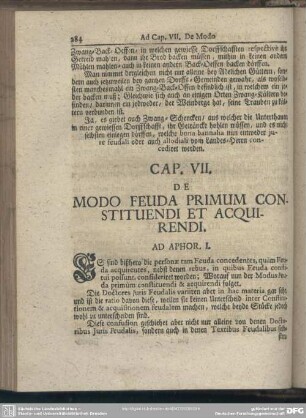 Cap. VII. De Modo Feuda Primum Constituendi Et Acquirendi