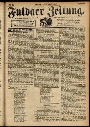 Erste Ausgabe vom Sonntag, den 05. April 1891.