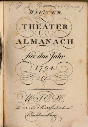 Wiener Theater-Almanach : für das Jahr .... 1794, 1794