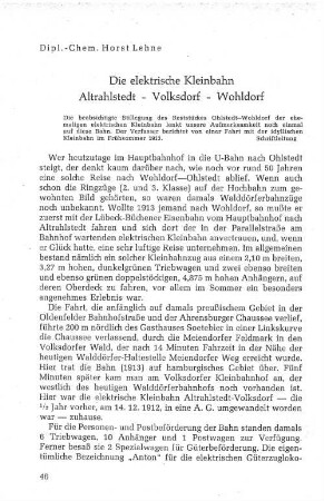 Die elektrische Kleinbahn Altrahlstedt - Volksdorf - Wohldorf