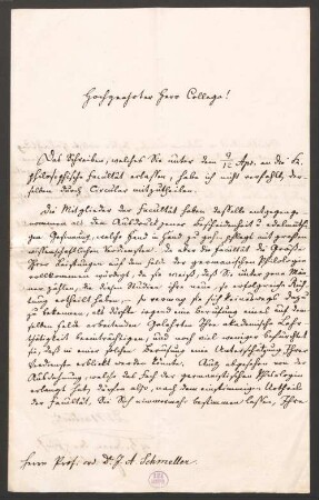 Nachlass von Johann Andreas Schmeller (1785 - 1852): Brief von Karl Friedrich Philipp von Martius an Johann Andreas Schmeller - BSB Schmelleriana II.2. Martius, Karl Friedrich Philipp von