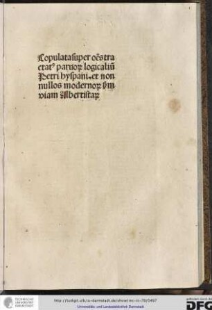 Copulata super omnes tractatus parvorum logicalium Petri Hyspani et nonullos modernorum secundum viam Albertistarum.
