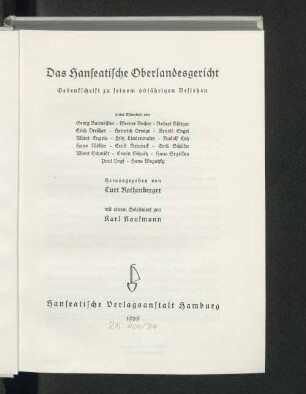 Das Hanseatische Oberlandesgericht : Gedenkschrift zu seinem 60jährigen Bestehen