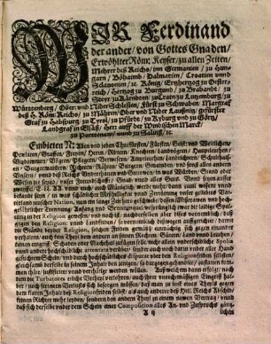 Copia Ihrer Kay. Majestät Edicts, vber etlich erledigte Reichs Gravamina