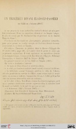 Un Tezkéré'i divani (laissez-passer) de 1222 de l'hégire (1807)