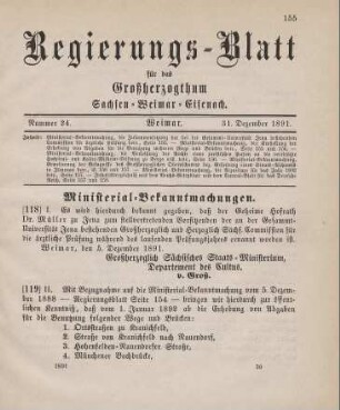118. Ministerial-Bekanntmachung, die Zusammensetzung der bei der Gesammt-Universität Jena bestehenden Commission für ärztliche Prüfung betreffend