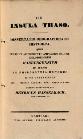 De insula Thaso : Dissertatio geographica et historica