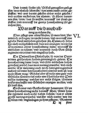 Warauff die haushalltung zu richten sey. VI.