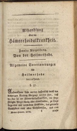 Allgemeine Vorerinnerungen die Heilmethode betreffend.