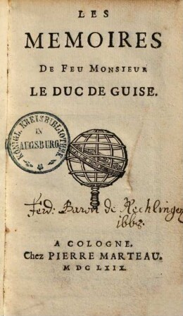 Les memoires de feu monsieur le duc de Guise