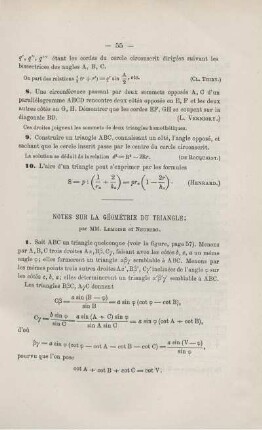 NOTES SUR LA GÉOMÉTRIE DU TRIANGLE.