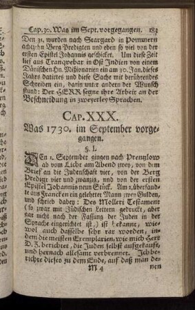 Cap. XXX. Was 1730. im September vorgegangen.