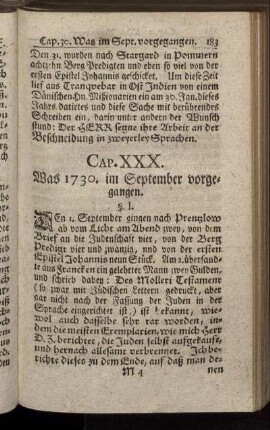 Cap. XXX. Was 1730. im September vorgegangen.