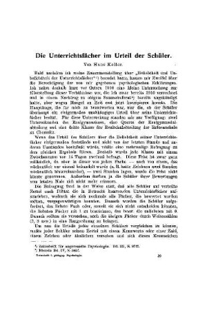 Die Unterrichtsfächer im Urteil der Schüler