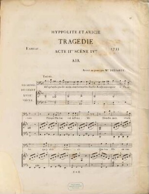 Hyppolite et Aricie : tragédie ; acte IIme, scène IVme ; air