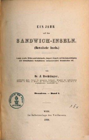 Ein Jahr auf den Sandwich-Inseln (Hawaiische Inseln) : Land, Leute, Sitten, Import ....