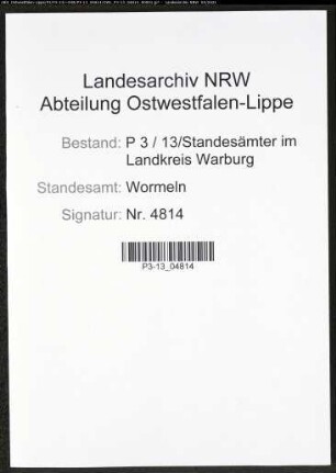 Heiratsregister Standesamt Wormeln