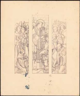 Unzugeordnete Altäre, Kircheneinrichtung, Skulpturen und Ornamente: Vorzeichnung für Kirchenfenster (nicht von Klomp)