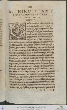 Auli Hircii Aut Oppii Commentariorum De Bello Africano Liber V