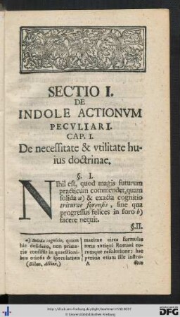 Sectio I. De Indole Actionum Peculiari.