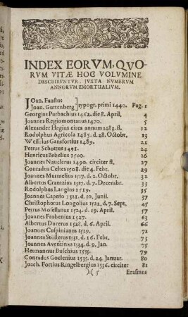 Index Eorum, Quorum Vitae Hoc Volumine Describuntur, Iuxta Numerum Annorum Emortualium