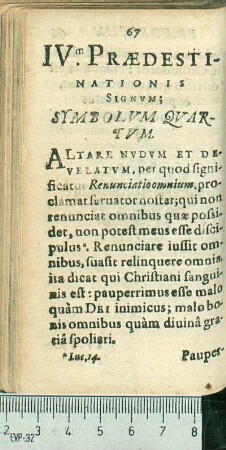 IV.m Prædestinationis Signvm; Symbolvm Qvartvm.