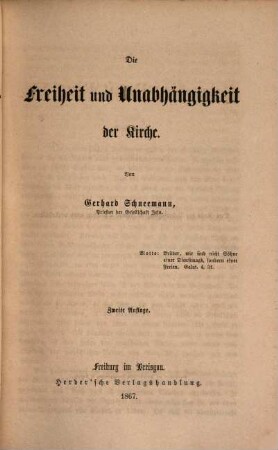 Die Freiheit und Unabhängigkeit der Kirche