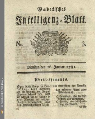 No. 3, Dienstag den 16. Januar 1781