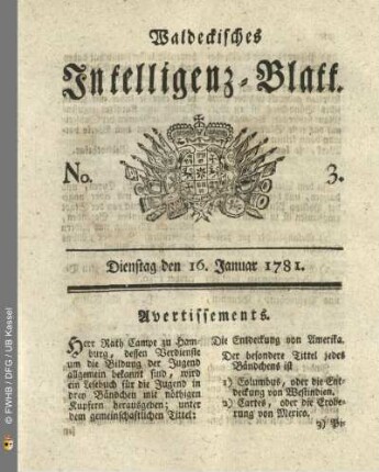 No. 3, Dienstag den 16. Januar 1781