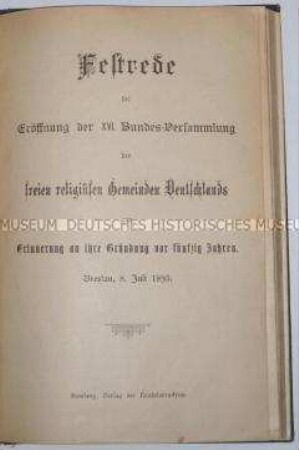 Festrede zur Eröffnung der 16. Bundesversammlung der freireligiösen Gemeinden Deutschlands