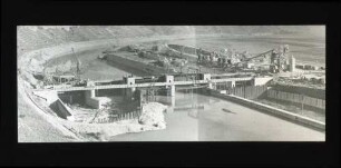 Poppenweiler, Staustufe, Kraftwerk, Wehr und Schleuse flussaufwärts