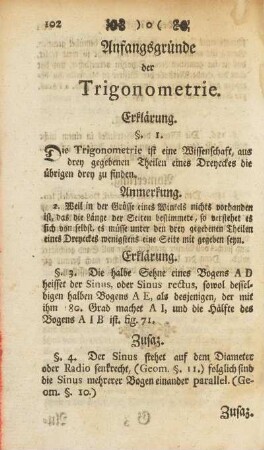 Anfangsgründe der Trigonometrie.