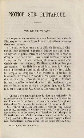 Plutarque-Vie de Cicéron suivie du Parallèle de Démosthène et de Cicéron : Texte grec revu sur le manuscrit de Madrid accompagné d'une notice sur Plutarque et sur les sources de la Vie de Cicéron