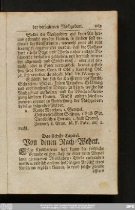 Das sechste Capitel. Von denen Nach-Wehen.