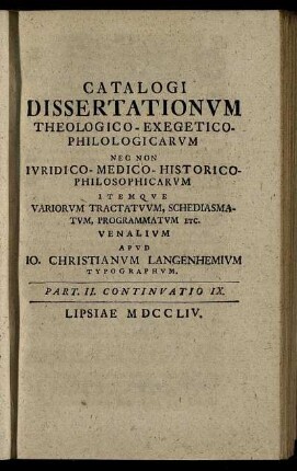 Part. II. Continuatio IX. Lipsiae MDCCLIV.