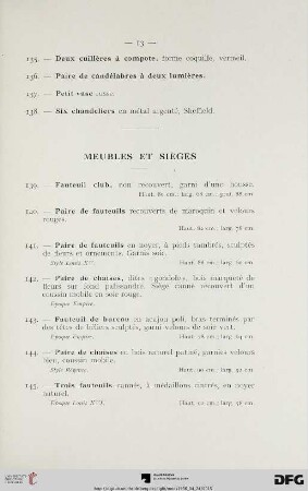 Meubles et Sièges (Nr. 139-192)