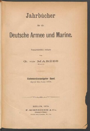 27.1878: Jahrbücher für die deutsche Armee und Marine