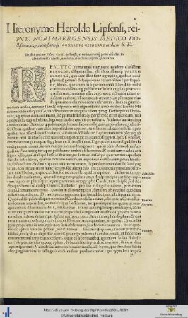 Hieronymo Heroldo Lipsensi … Medico Doctissimo … Conradus Gesnerus medicus S. D.