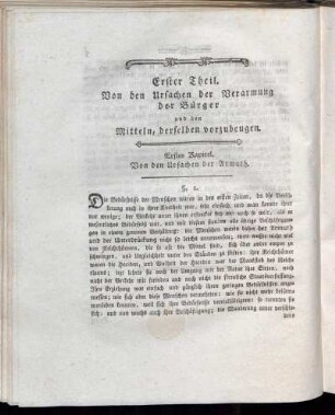 Erstes Kapitel. Von den Ursachen der Armuth.