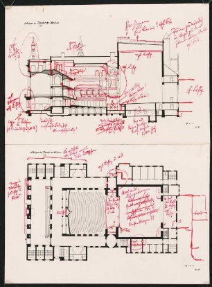 Theater des Westens (auch: Volksoper), Berlin-Charlottenburg: Grundriss und Längsschnitt