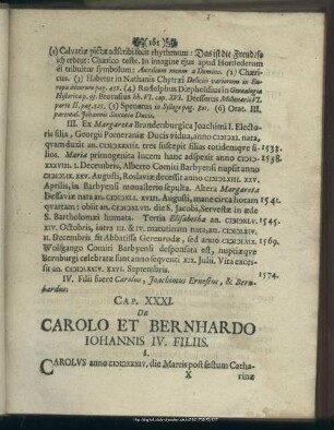 Cap. XXXI. De Carolo Et Bernhardo Johannis IV. Filiis