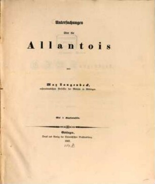 Untersuchungen über die Allantois