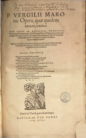 P. Vergilii Maronis Opera, quae quidem extant, omnia : ... adiecto etiam ab eodem rerum & verborum locuplete in iisdem memorabilium indice ...