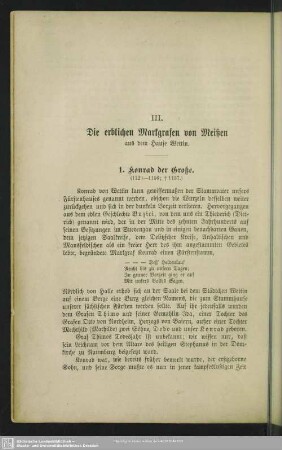 III. Die erblichen Markgrafen von Meißen aus dem Hause Wettin.