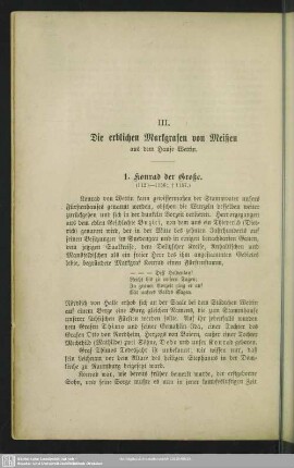 III. Die erblichen Markgrafen von Meißen aus dem Hause Wettin.